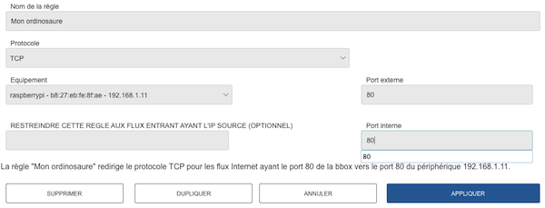 BBox redirection des ports