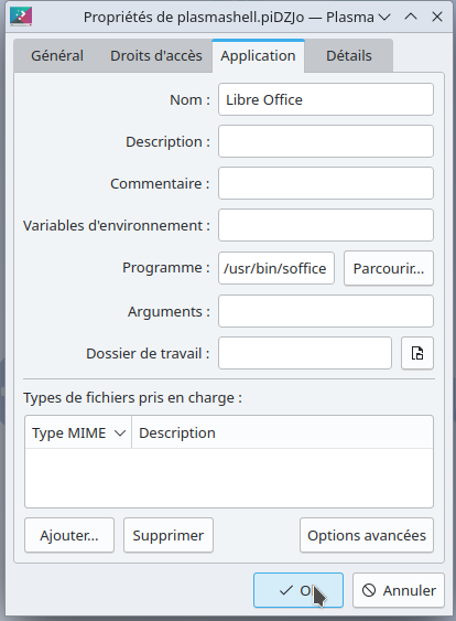 raccourci application