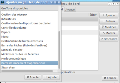 applets du tableau de bord
